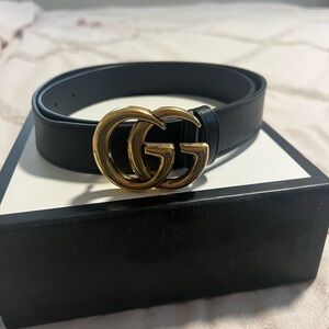 Gucci Black Leather Belt with Gold Buckle